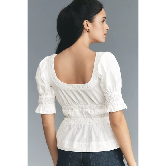 DAMSON MADDER NWT Bianca Ruffle Bow Blouse White Puff Sleeve 4 S - Picture 2 of 9
